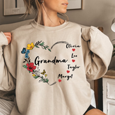 Lofaris Custom Grandma And Kids Flowers Heart Sweatshirt